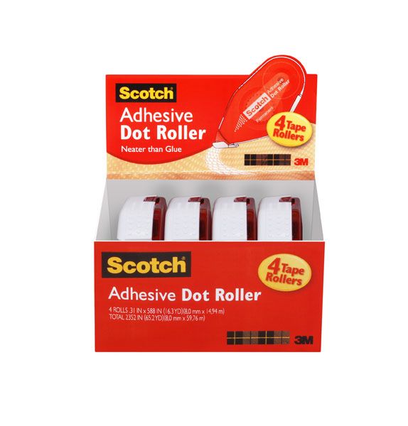 Scotch® Adhesive Dot Roller Value Pack 6055BNS, .31 in x 49 ft, 4-Pack