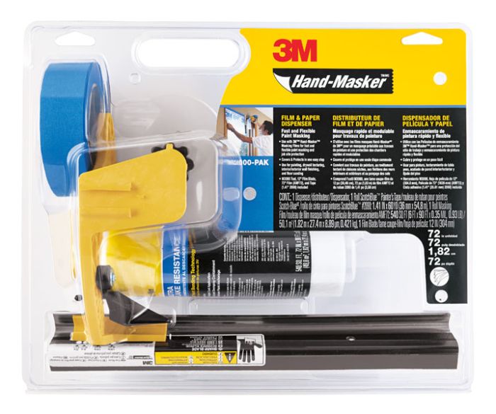 3M™ Hand-Masker™ Pre-assembled Masking Film & Tape Kit M3000-PAK-SC, : 1  M3000 dispenser, 1 FB12-SC film blade, 1 roll of AMF72 Film, 1 roll of  ScotchBlue™ Painter's Tape 2090, 1.41 in x