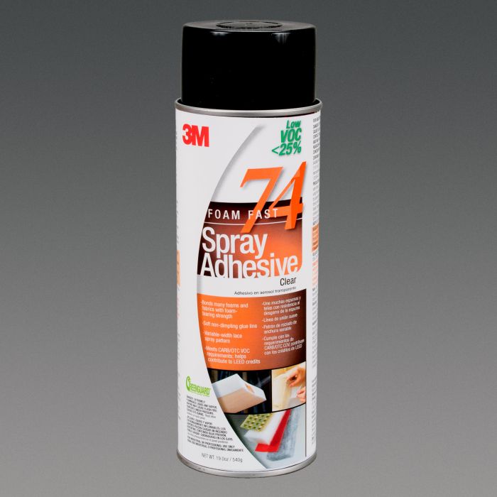 3M™ Foam Fast Spray Adhesive 74 CA, Low VOC <25%, Orange, 24 fl oz Can (Net  Wt 19.0 oz), 12/Case