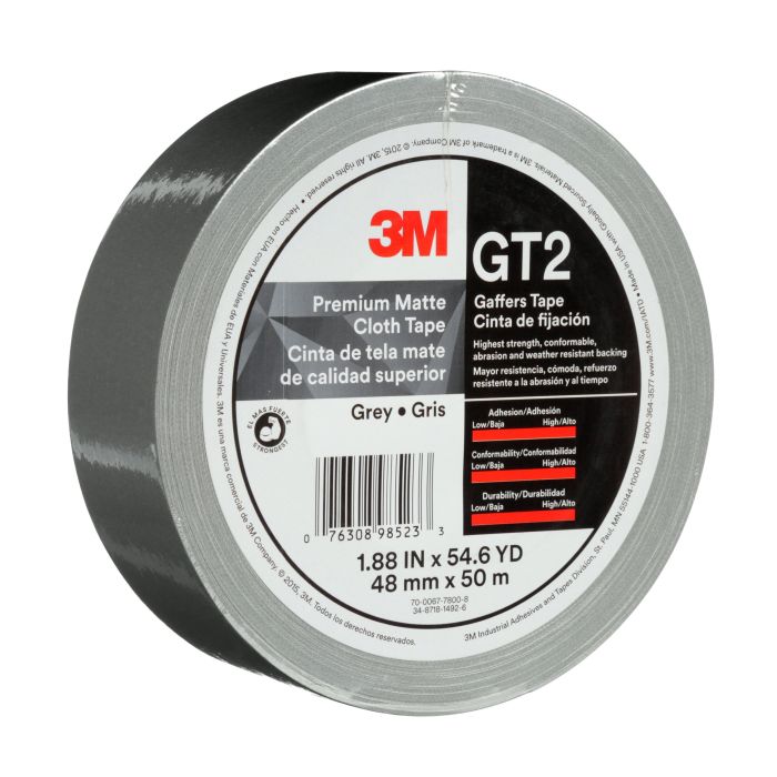 3M™ Premium Matte Cloth (Gaffers) Tape GT2, Grey, 48 mm x 50 m, 11