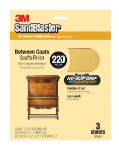 3M(TM) SandBlaster(TM) Sandpaper with NO-SLIP GRIP(TM) Backing, 20220-G 9 in x 11 in, 220-grit, 3 sheets/pk