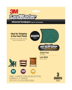 3M™ SandBlaster™ Sandpaper with NO-SLIP GRIP™ Backing, Assortment 20000-G.