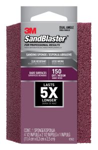3M™ SandBlaster™ Bare Surfaces Dual Angle Sanding Sponge, 150-grit, 9562, 4.5in x 2.5in x 1in, Open Stock, One