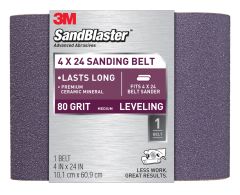 3M™ SandBlaster™ Sanding Belt, 9611, 4 in x 24 in, 80 grit, 6/cs