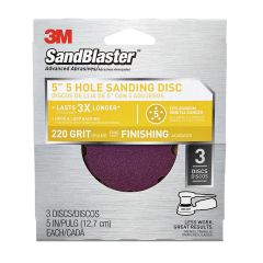 3M™ SandBlaster™ Sanding Disc, 9425ES-30-B, 5 in x 5Hole, 220 grit, 3/pk