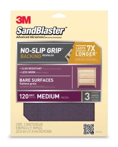 3M(TM) SandBlaster(TM) Sandpaper with NO-SLIP GRIP(TM) Backing, 20120-G 9 in x 11 in, 120-grit, 3 sheets/pk