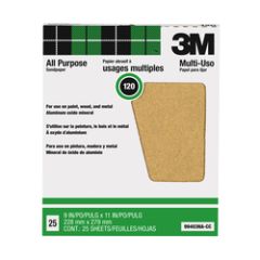 3M™ Pro-Pak™ Aluminum Oxide Sheets for Paint and Rust Removal, 9 in x 11 in, 120 grit, 10 packs/cap case, Open Stock