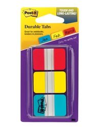 Post-it® Durable Tabs 686-RYBT, 1 in x 1.5 in Red, Yellow, Blue 24 each/cs