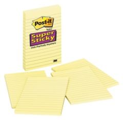 Post-it® Super Sticky Notes 4621-SSCY, 4 in x 6 in Canary Yellow Lined 4 pk 45 sh/pad