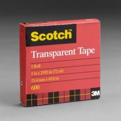 Scotch® Light Duty Packaging Tape 600 High Clarity, Clear, 3/8 in x 72 yd, 96 per case