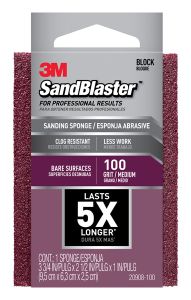 3M™ SandBlaster™ Advanced Sanding Sanding Sponge, 20908-100 ,100 grit, 3 3/4 in x 2 1/2 x 1 in, 1/pk