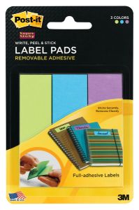 Post-it® Super Sticky Label Pads 2900-LBG, 1 in. x 3 in. 3 Pads in. Limeade, Electric Blue and Concord, 75 Labels