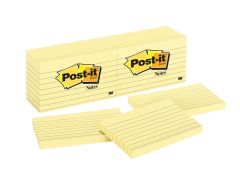Post-it® Notes 635, 3 in x 5 in (76 mm x 127 mm) Canary Yellow, Lined, 12 Pads/Pack