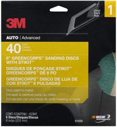 3M™ Green Corps™ Sanding Disc with Stikit™ Attachment, 31550, 8 in, 40 grit, 5 discs per pack, 10 packs per case