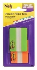 Post-it® Durable Tabs 686-2GO, 2 in. x 1.5 in. Fluorescent Green, Orange 22 sht/pd 2pd/pk 24pd/cs