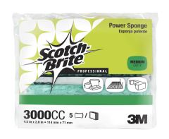 Scotch-Brite™ Power Sponge 3000CC, 2.8 in x 4.5 in x 0.6 in, 5/pack, 12 packs/case