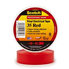 Scotch® Vinyl Color Coding Electrical Tape 35, 1 in x 36 yds, Red, 1 in core, 42 rolls/case, BULK