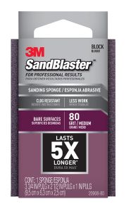 3M™ SandBlaster™ Advanced Sanding Sanding Sponge, 20908-80 ,80 grit, 3 3/4 in x 2 1/2 x 1 in, 1/pk
