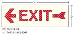 3M™ Photoluminescent Film 6900, Shipboard Sign 3MN115PL, 24 in x 8 in, EXIT with Left Arrow, 10 per pkg