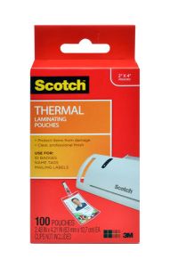 Scotch™ Thermal Pouches TP5852-100, 2.4 in x 4.2 in (63 mm x 107 mm) ID badge without clip