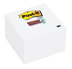 Post-it® Super Sticky Notes 654-5SSW, 3 in x 3 in (76 mm x 76 mm), White, 5 Pads/Pack, 90 Sheets/Pad