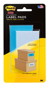 Post-it® Label Pads 2900-BLB, 2 in. x 4 in. (50,8 mm x 101 mm), Removable, 2 in. x 4 in, Mediterranean Blue and Cloud Blue, 25 Labels/Pad, 2 Pads/Pack