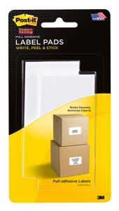 Post-it® Label Pads 2900-RBL, 2 in. x 4 in. (50,8 mm x 101 mm,) Removable, White, 50 Labels/Pack, 2 Pads/Pack, 25 Labels/Pad