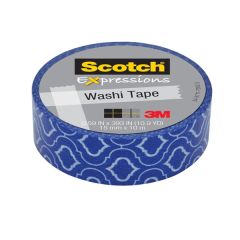 Scotch® Expressions Washi Tape C314-P69, .59 in x 393 in (15 mm x 10 m) Blue Quatrefoil