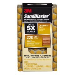 3M™ SandBlaster™ DUST CHANNELING Sanding Sponge, 20907-220-UFS ,220 grit, 4 1/2 in x 2 1/2 x 1 in, 1/pk