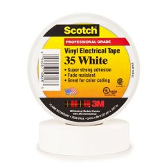 Scotch® Vinyl Color Coding Electrical Tape 35, 2 in x 36 yds, White, 1 in core, 1 roll/carton, 25 rolls/case