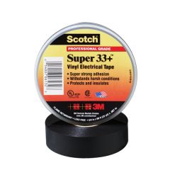 Scotch® Super 33+ Vinyl Electrical Tape, 3/4 in x 66 ft, Black, 1.5 in core, sold by the box, 100 rolls/case