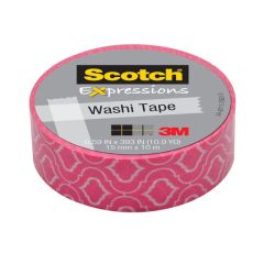 Scotch® Expressions Tape C314-P23, 0.59 in x 393 in (15 mm x 10 m) Pink Quatrefoil