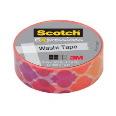 Scotch® Expressions Washi Tape C314-P19, 0.59 in x 393 in (15 mm x 10 m) Quatrefoil Sunset