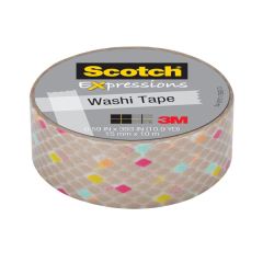 Scotch® Expressions Washi Tape C314-P35, .59 in x 393 in (15 mm x 10 m) Gold Diamonds