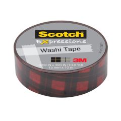 Scotch® Expressions Washi Tape C314-P15, 0.59 in x 393 in (15 mm x 10 m) Red Buffalo Plaid