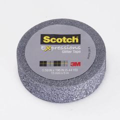 Scotch® Expressions Glitter Tape C514-PLT, .59 in x 196 in (15 mm x 5 m) Platinum Glitter