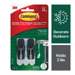 Command™ Outdoor Stainless Steel Wire Hooks with Foam Strips 17065S-AWES
