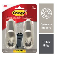Command™ Large Forever Classic Brushed Nickel Metal Hook 2 pack FC13-BN-2ES