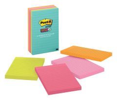 Post-it® Super Sticky Notes 660-5SSMIA, 4 in x 6 in (101 mm x 152 mm), Miami Collection, 8 Pads/Pack, 90 Sheets/Pad, Lined