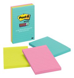 Post-it® Super Sticky Notes 660-3SSMIA, 4 in x 6 in (101 mm x 152 mm), Miami Collection, 3 Pads/Pack, 90 Sheets/Pad, Lined