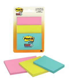 Post-it® Super Sticky Notes 3432-SSMIA, Assorted Sizes, Miami Collection, 3 Pads/Pack, 45 Sheets/Pad