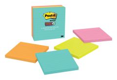 Post-it® Super Sticky Notes 675-4SSMIA, 4 in x 4 in (101 mm x 101 mm), Miami Collection, 4 Pads/Pack, 90 Sheets/Pad, Lined