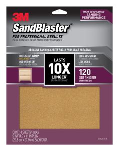 3M™ SandBlaster™ Sandpaper with NO-SLIP GRIP™ Backing, 20120-G-4 9 in x 11 in, 120-grit, 4 sheets/pk