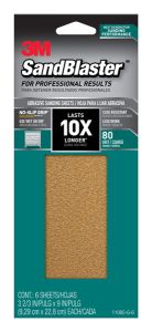 3M™ SandBlaster™ Sandpaper with NO-SLIP GRIP™ Backing, 11080-G-6, 3-2/3 in x 9 in, 80 grit, 6 sheets/pk