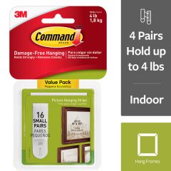 Command™ Picture Hanging Strips, White, Small, 16 Sets of Strips/Pack