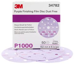 3M™ Hookit™ Purple Finishing Film Abrasive Disc 260L, 34782, 6 in, Dust Free, P1000, 50 discs per carton, 4 cartons per case