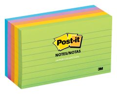 Post-it® Notes, 635-5AU, 3 in x 5 in (76 mm x 127 mm), Jaipur Colors, Lined, 5 Pads/Pack, 100 Sheets/Pad