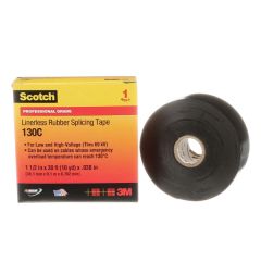 Scotch® Linerless Rubber Splicing Tape 130C, 4 in x 10 ft, Black, 12 rolls/case, BULK