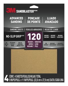 3M™ SandBlaster™ ADVANCED SANDING Sanding Sheets w/ NO-SLIP GRIP™, 20120-G-4 ,120 grit, 9 in x 11 in, 4/pk