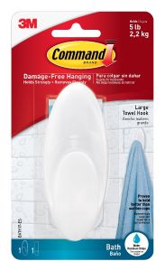 Command™ Large Towel Hook with Water-Resistant Strips BATH17-ES Clear Frosted